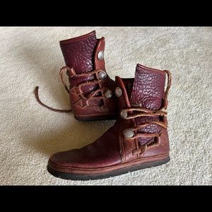 Renaissance style boots. Handmade, leather with 6 real buffalo nickel buttons.
